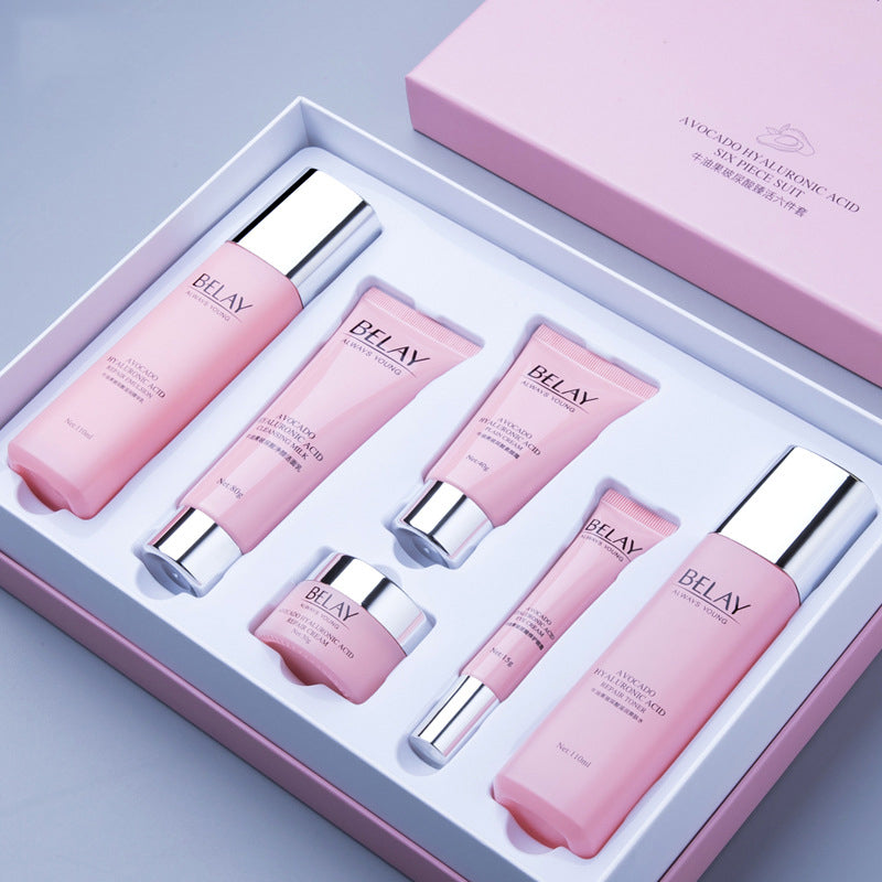 Luxury Facial Care Set  Hyaluronic Acid Skincare  Avocado & Pomegranate  6-Piece