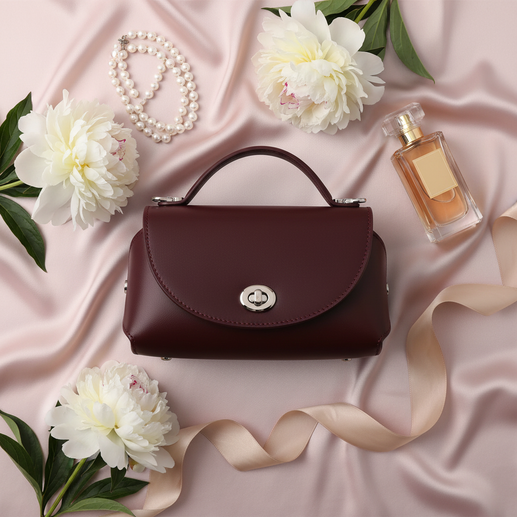 Burgundy Bag Silk Flatlay