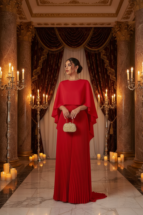 Cape Dress Red Luxury