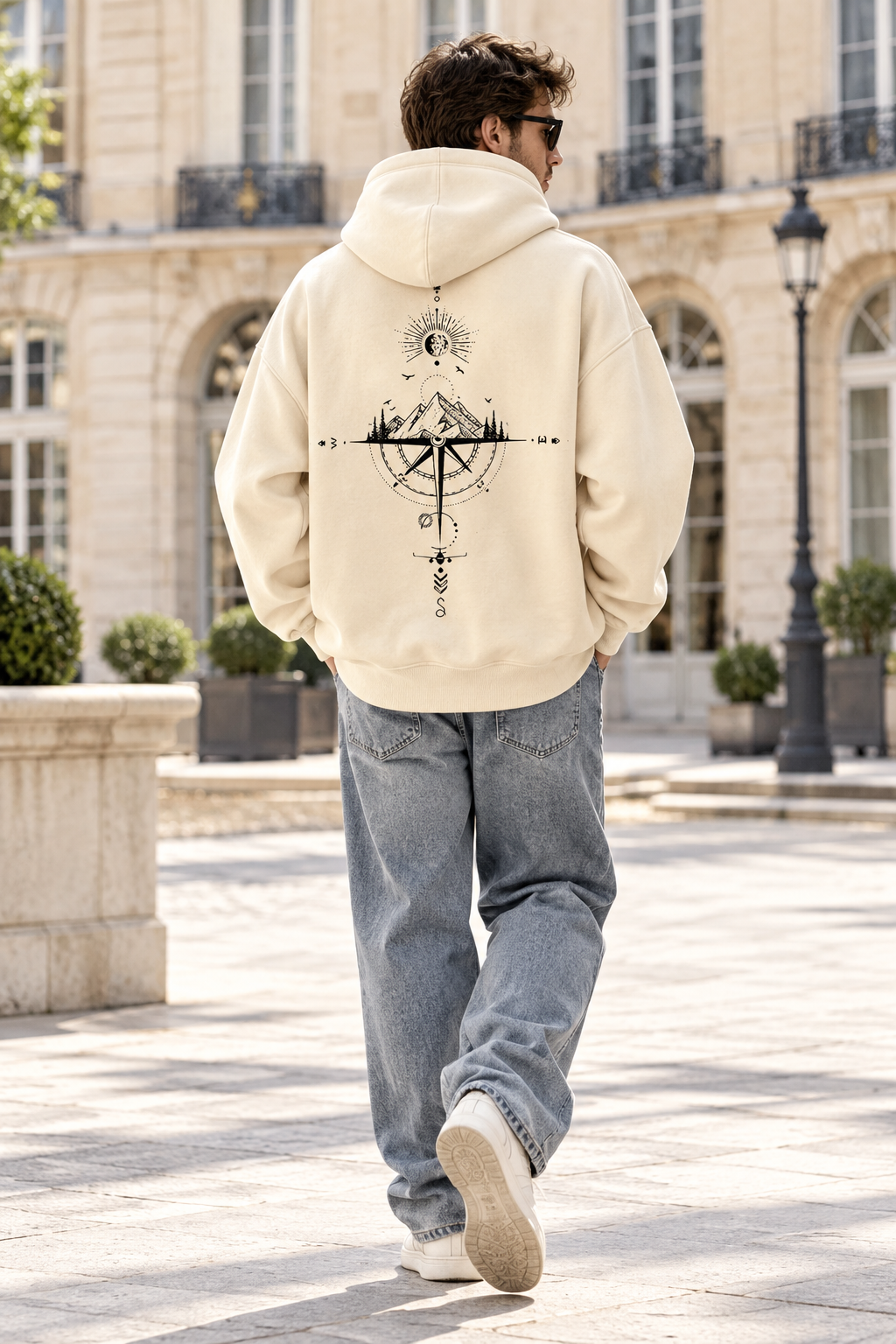 Cream hoodie on male model