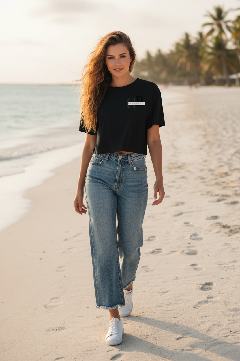Crop Top Negru Plaja