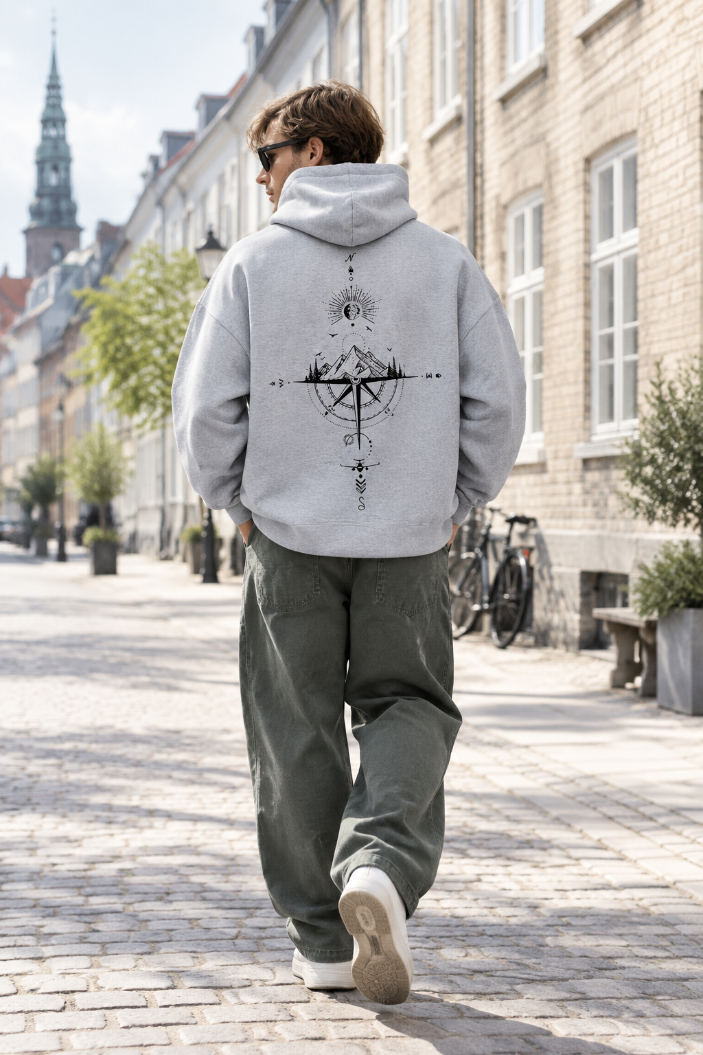 Grey hoodie on male model