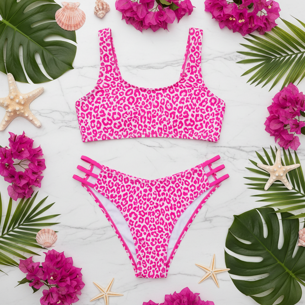Hot Pink Leopard Bikini Flat Lay