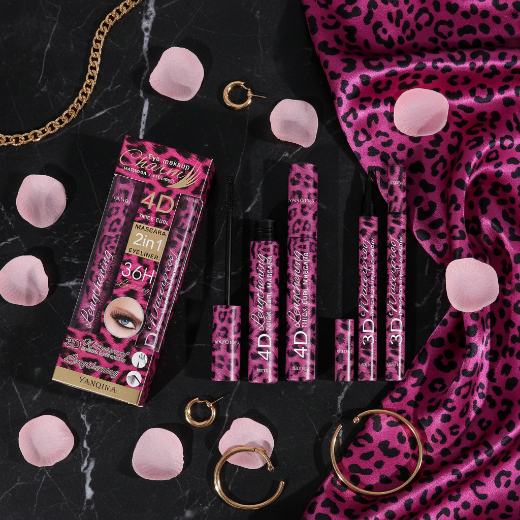 YANQINA Red Leopard Eye Makeup Set - 4D Mascara and 3D Precision Eyeliner | Cellence Beauty