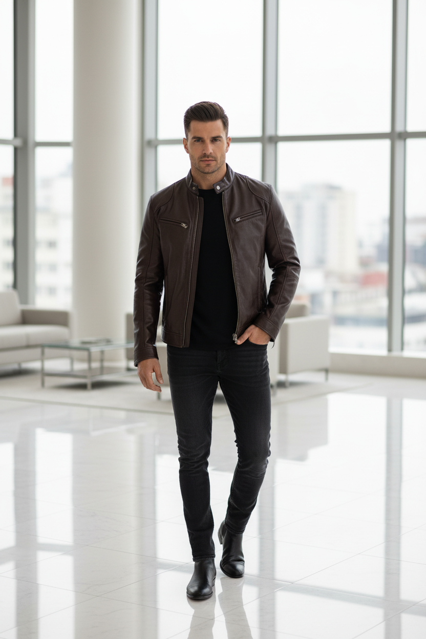 Jacheta Moto Maro Inchis Luxury