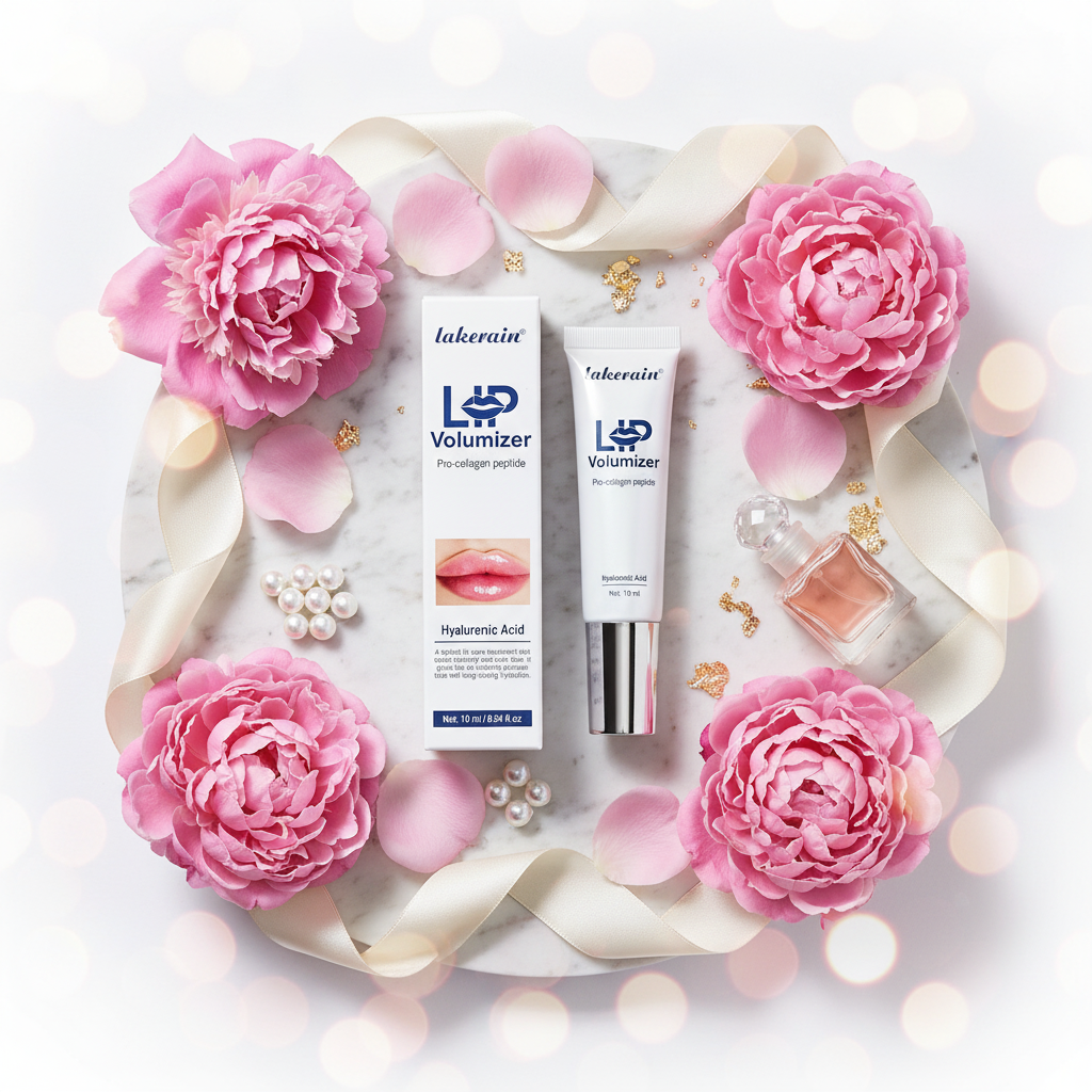 Lip Plumper — flatlay marble, peonii & perle