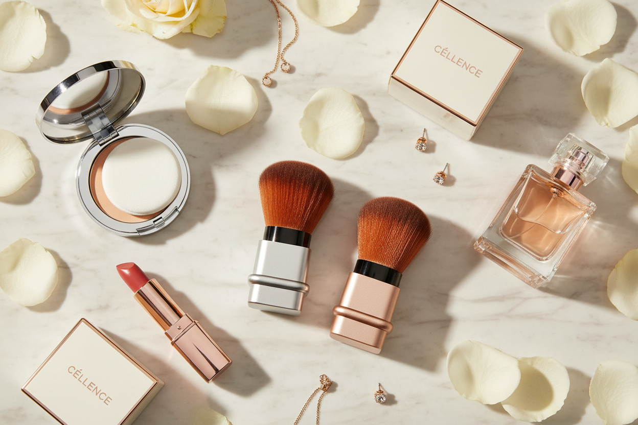 Masa cu Makeup & Brush — Flat Lay Lux