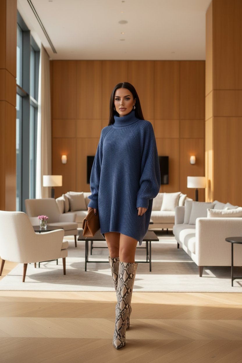 Rochie Pulover Albastru