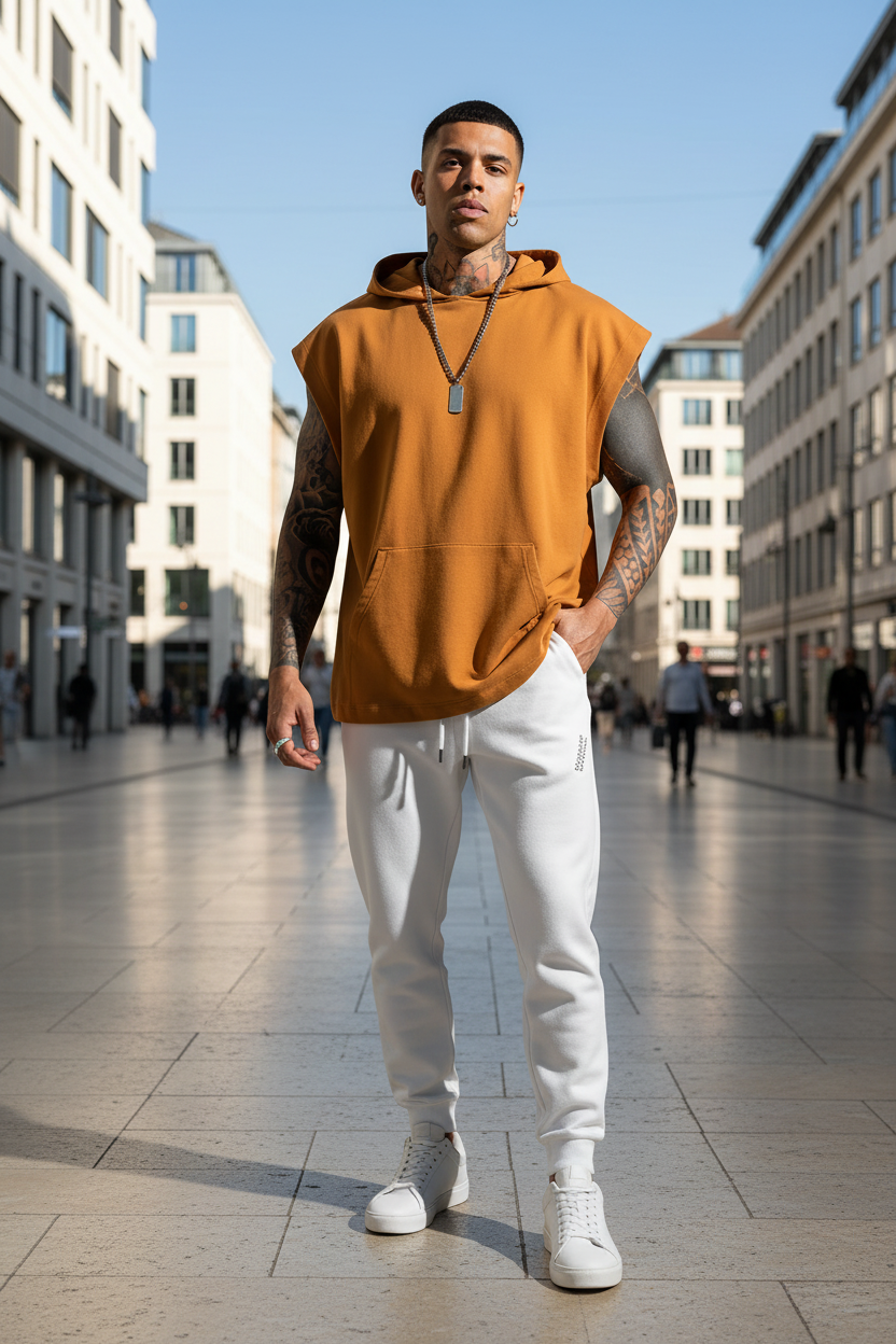 Sleeveless Hoodie Orange European