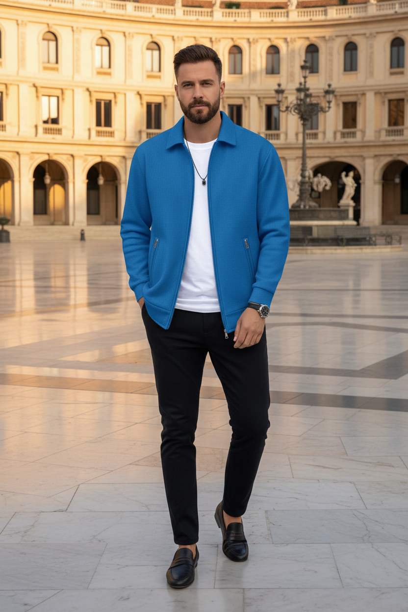 Waffle Jacket Blue Elegant Plaza