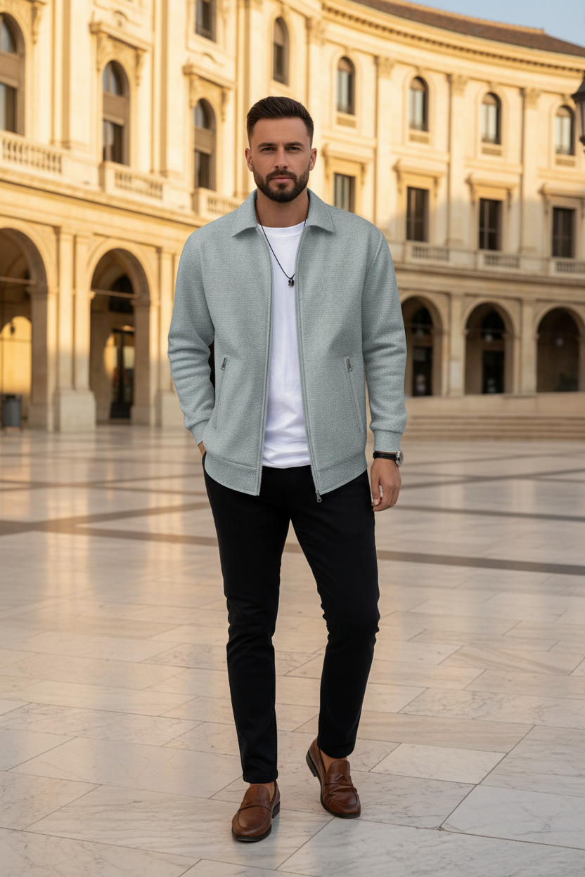 Waffle Jacket Grey Green Elegant Plaza