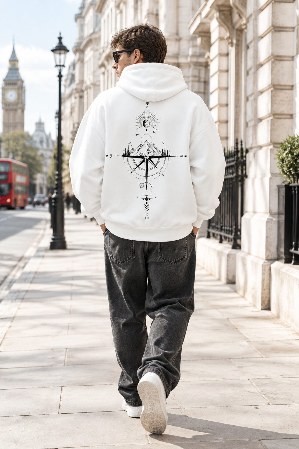 White hoodie on male model