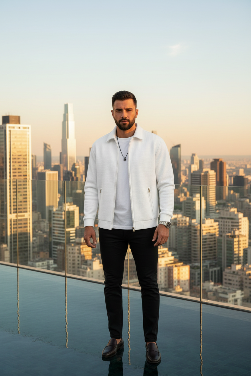 White Jacket Rooftop Sunset